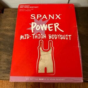 SPANX Power Mid-Thigh Bodysuit in Beige